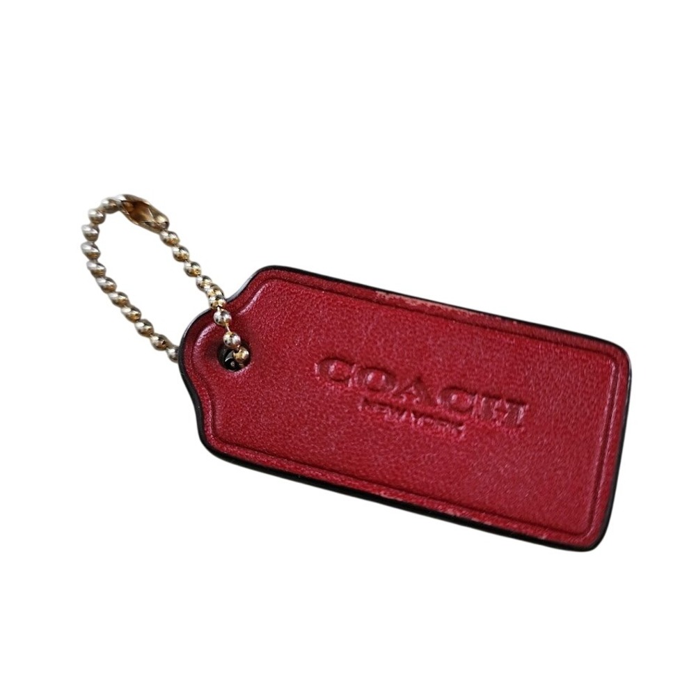 COACH Replacement Hangtag Red Pebble Leather Bag Charm Logo Fob Gold Hardware